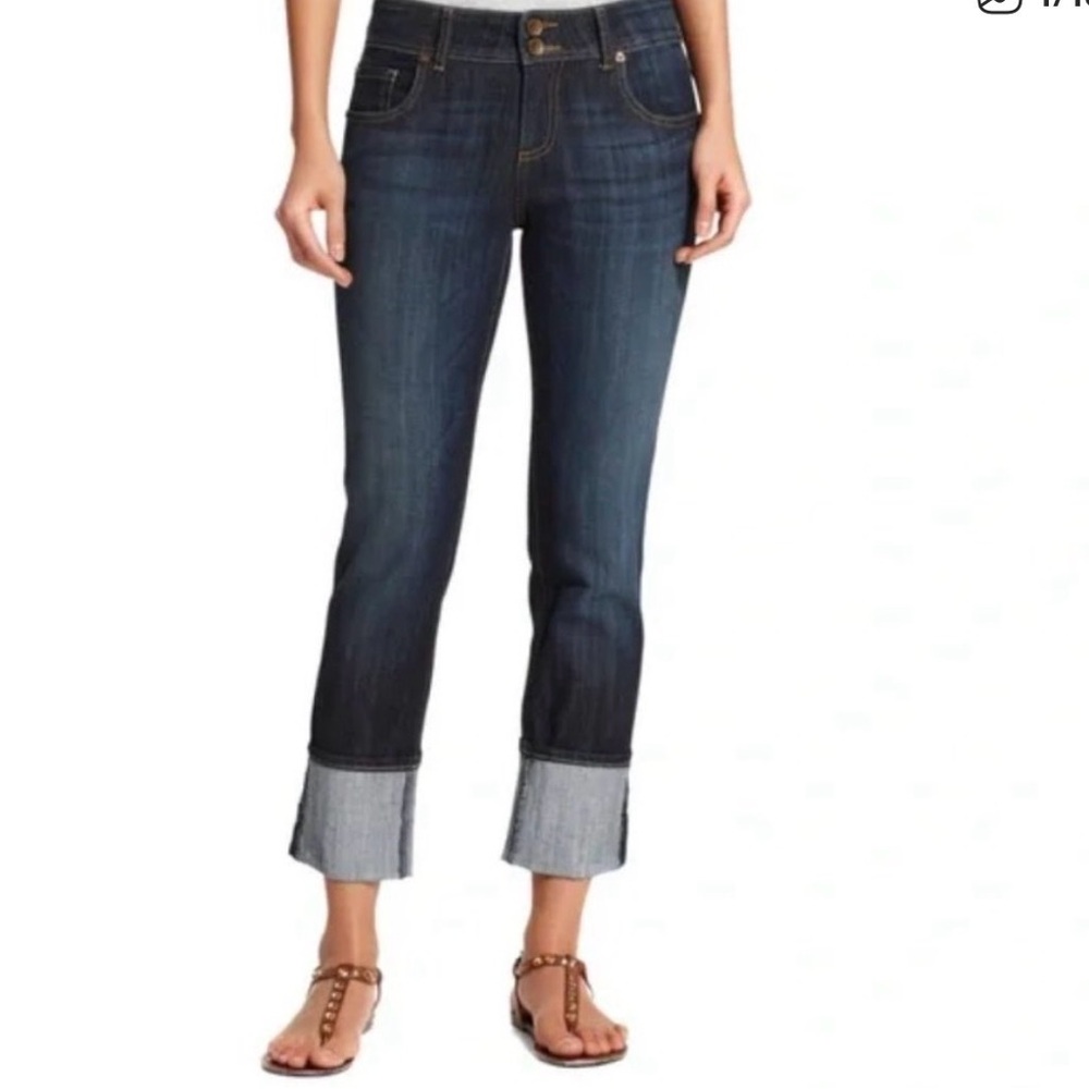 KUT from the Kloth Cameron Dark Wash straight leg cuffed JeansSz 12